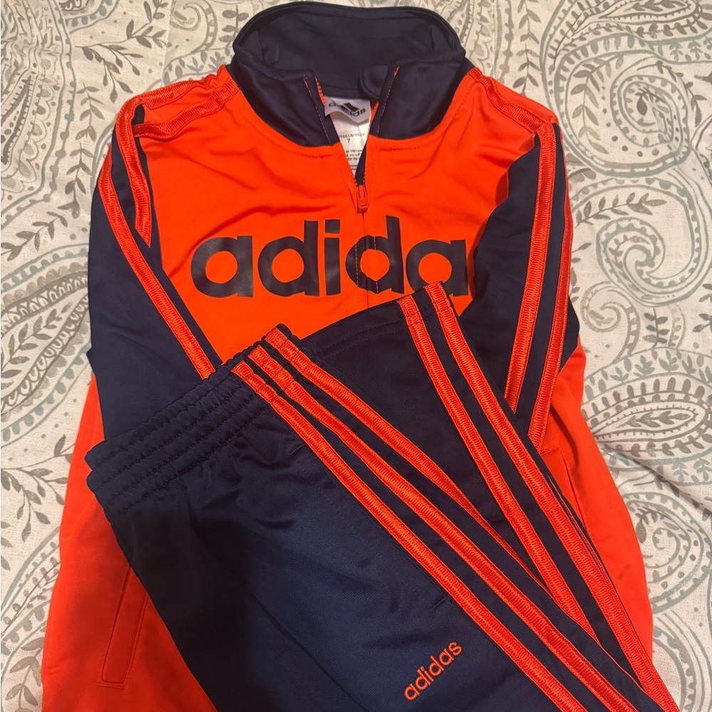Adidas Orange and Navy Tracksuit